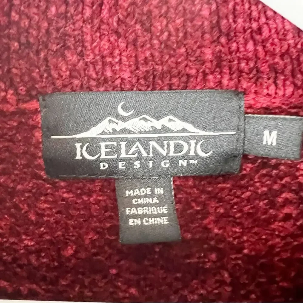 Icelandic Design Chenille Black Gold & Red‎ Iceland Symbol Soft Sweater Sz M